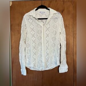 Zara White Lace Long Sleeve Top